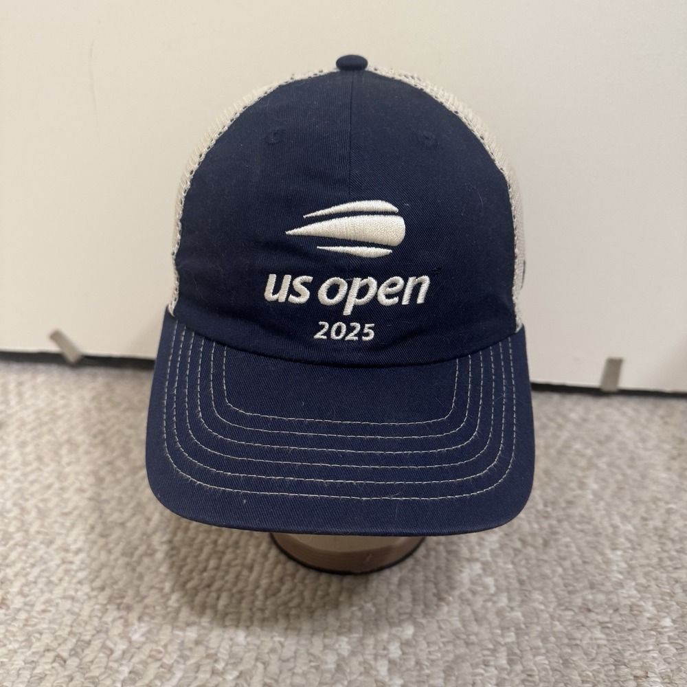 US Open Hat Cap Blue Beige Logo Men's Tennis NYC Mesh Court Collection OSFA
